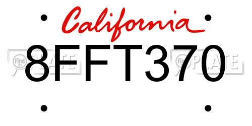 8FFT370 California License Plate