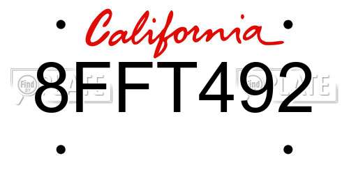 8FFT492 California License Plate