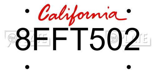 8FFT502 California License Plate