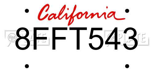 8FFT543 California License Plate