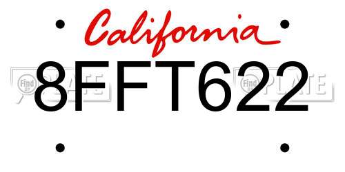 8FFT622 California License Plate
