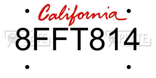 8FFT814 California License Plate