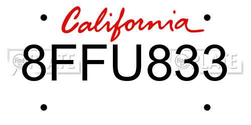 8FFU833 California License Plate