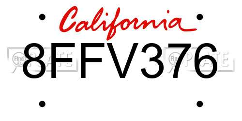8FFV376 California License Plate