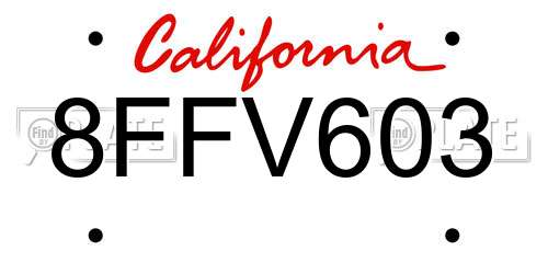 8FFV603 California License Plate