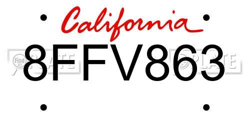 8FFV863 California License Plate