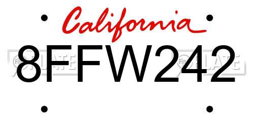 8FFW242 California License Plate