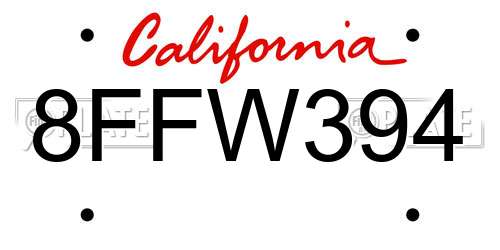 8FFW394 California License Plate