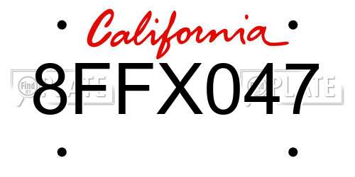 8FFX047 California License Plate