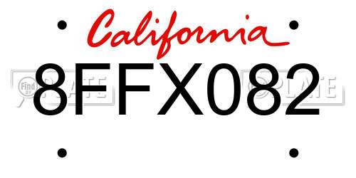 8FFX082 California License Plate