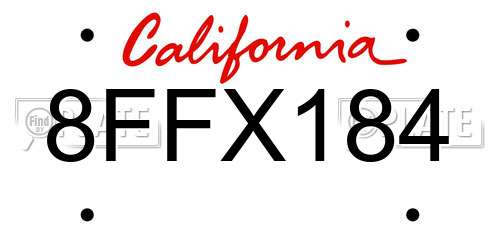 8FFX184 California License Plate