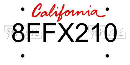 8FFX210 California License Plate