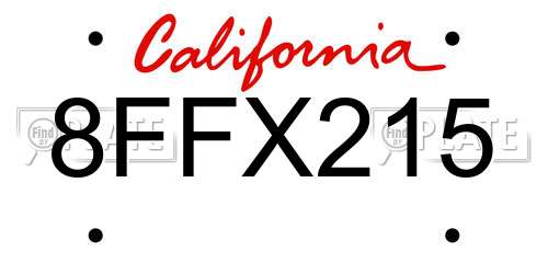 8FFX215 California License Plate