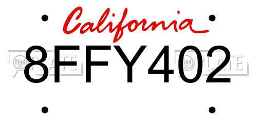 8FFY402 California License Plate