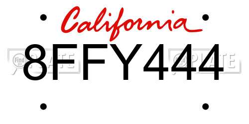 8FFY444 California License Plate