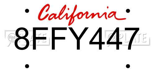 8FFY447 California License Plate