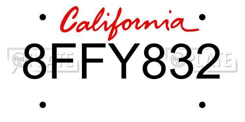 8FFY832 California License Plate