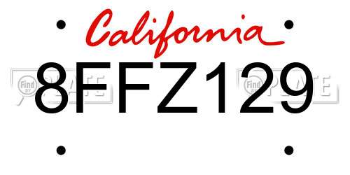 8FFZ129 California License Plate