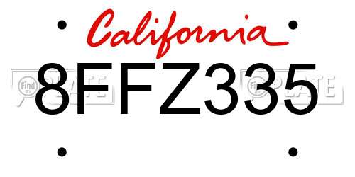 8FFZ335 California License Plate