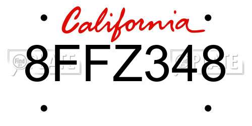 8FFZ348 California License Plate