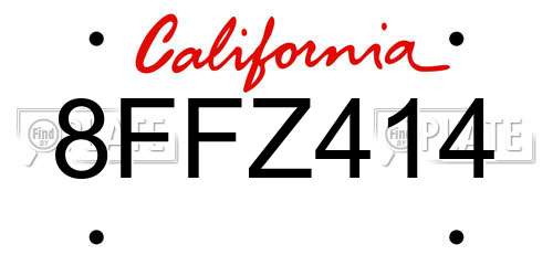 8FFZ414 California License Plate