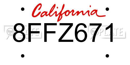 8FFZ671 California License Plate