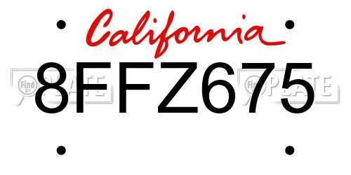 8FFZ675 California License Plate