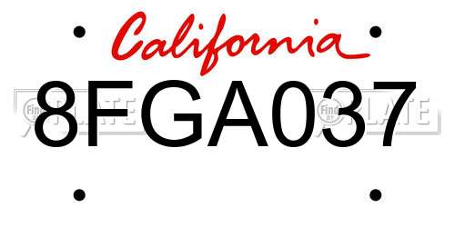 8FGA037 California License Plate