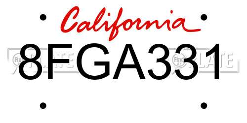 8FGA331 California License Plate