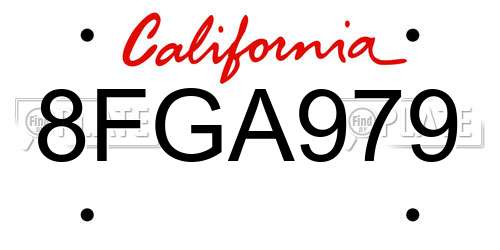 8FGA979 California License Plate