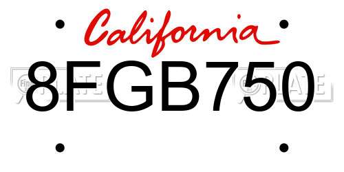 8FGB750 California License Plate