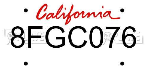 8FGC076 California License Plate