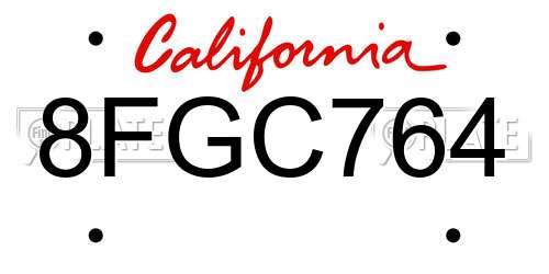8FGC764 California License Plate