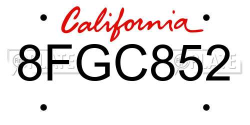 8FGC852 California License Plate