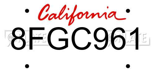 8FGC961 California License Plate