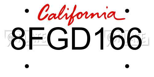 8FGD166 California License Plate