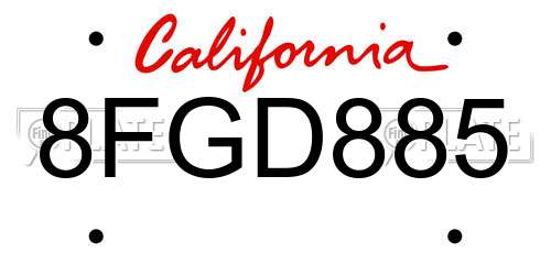 8FGD885 California License Plate