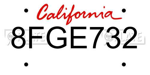 8FGE732 California License Plate