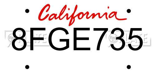 8FGE735 California License Plate