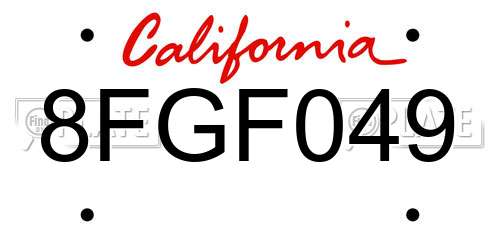 8FGF049 California License Plate