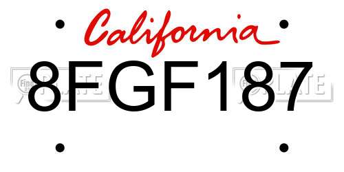 8FGF187 California License Plate