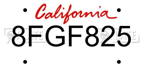 8FGF825 California License Plate