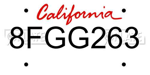 8FGG263 California License Plate