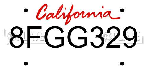 8FGG329 California License Plate