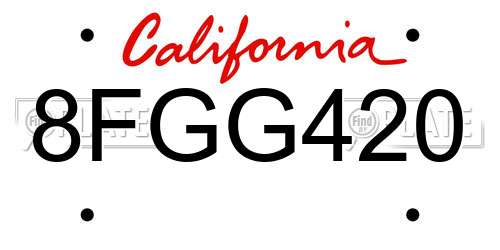 8FGG420 California License Plate