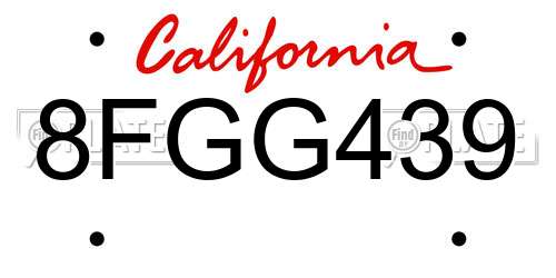 8FGG439 California License Plate