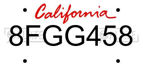 8FGG458 California License Plate