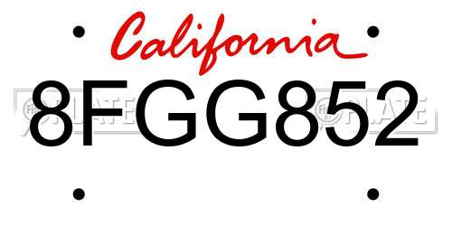 8FGG852 California License Plate