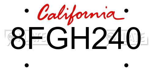 8FGH240 California License Plate