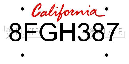 8FGH387 California License Plate